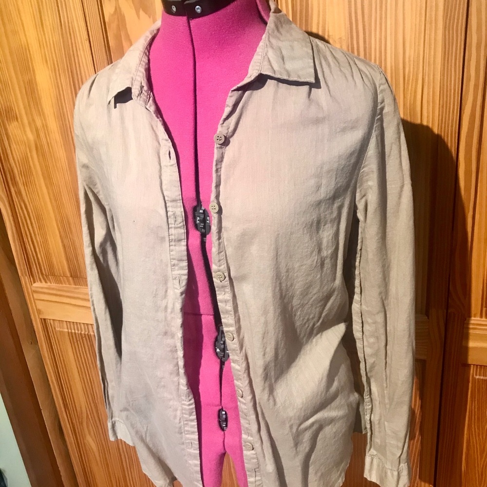 Divided light brown collared button up shirt